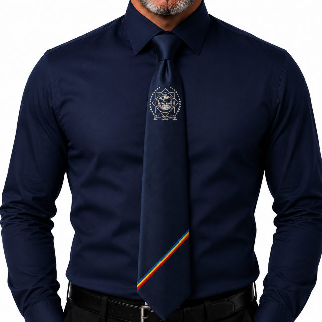 Cravată Premium IPA Bleumarin. Broderie Fină Silver Si Tricolor