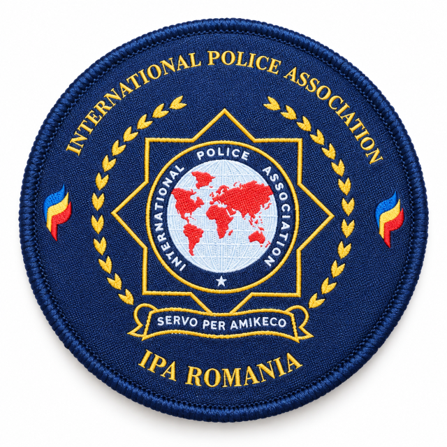 Emblemă Textilă IPA Premium cu Scai (Velcro) – 8.5 cm. Bleumarin