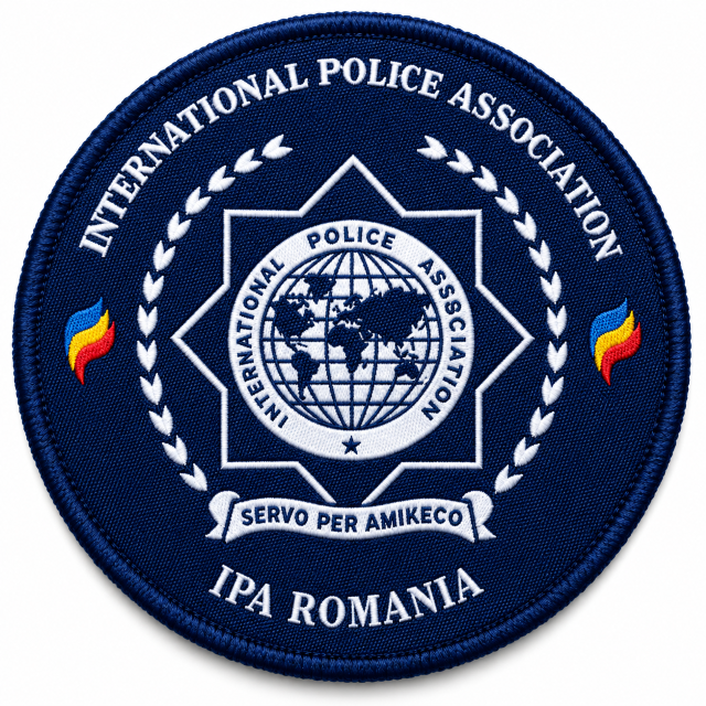 Emblemă Textilă IPA Premium cu Scai (Velcro) – 8.5 cm. Bleumarin